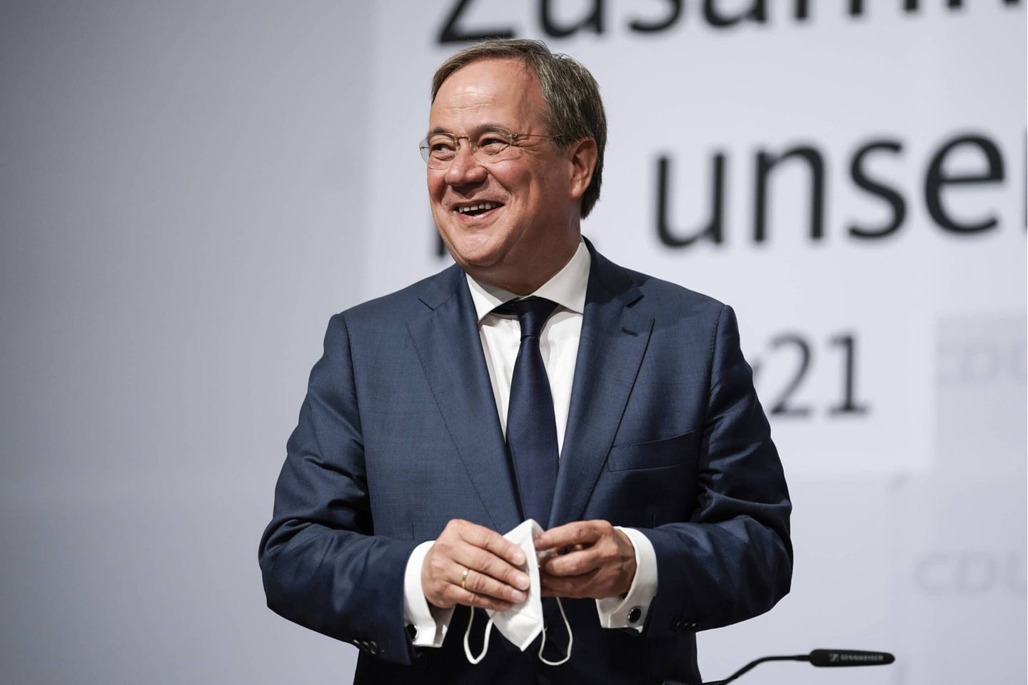 Vorstellung der Landesliste für die Bundestagswahl der CDU Nordrhein-Westfalen Aktuell, 05.06.2021, Duesseldorf, Armin Laschet CDU Vorsitzender, MdL und Ministerpraesident bei Bekanntgabe zu seiner Wahl als Spitzenkandidat auf der Landesliste fuer die Bundestagswahl 2021 im Maritim Hotel in Duesseldorf Duesseldorf Nordrhein-Westfalen Deutschland *** Presentation of the state list for the Bundestag election of the CDU North Rhine Westphalia current, 05 06 2021, Duesseldorf, Armin Laschet CDU chairman, MdL and Prime Minister with announcement to its choice as point candidate on the state list for the Bundestag election 2021 in the Maritim hotel in Duesseldorf Duesseldorf North Rhine Westphalia Germany