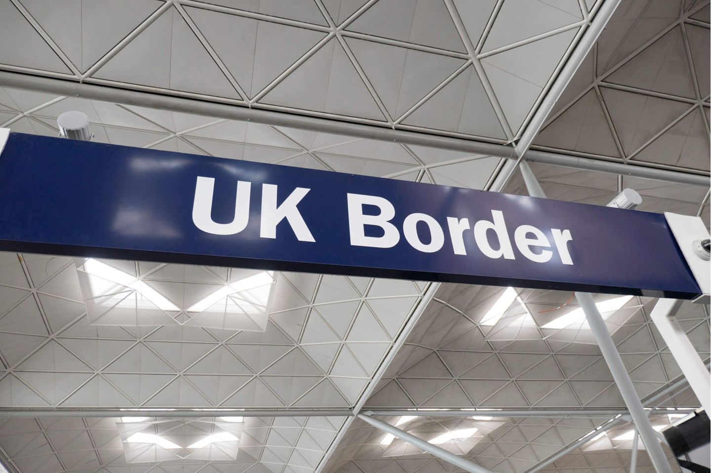 EU, UK, Borders, Passport and European Union signs and inscription in London Stansted STN airport in England, UK on 23 August 2019 a few months before the Brexit. (Photo by Nicolas Economou/NurPhoto)