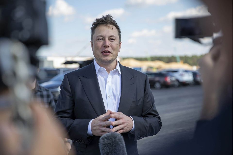 Elon Musk at the construction site of Teslas factory near Berlin.