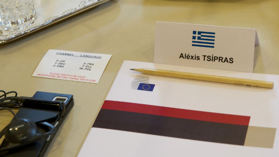 Der Platz von Regierungschef Tsipras beim Gespräch mit den Geldgebern in Brüssel (Foto: European Union)