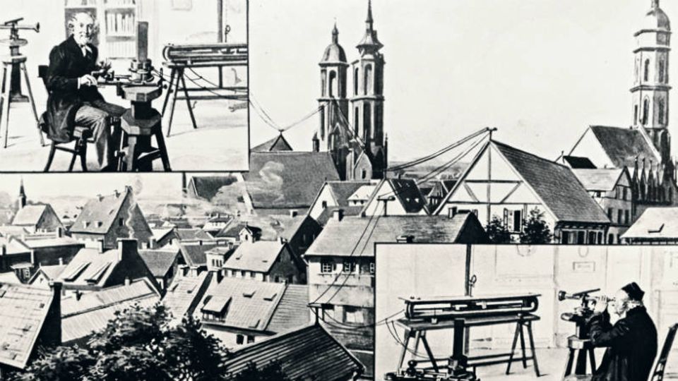  Weltberühmte Wissenschaftler erfanden in Göttingen neue Geräte. Für ihren ersten Telegrafen spannten Gauß und Weber 1833 einen Draht durch die Stadt