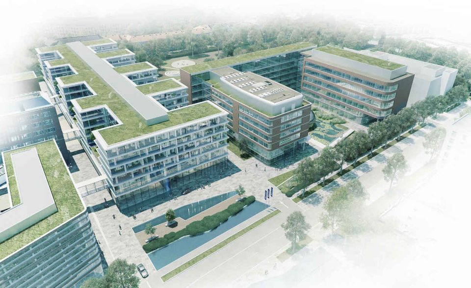 Für 230 Millionen Euro errichtet die Beiersdorf AG an ihrem Heimatstandort im Hamburger Stadtteil Eimsbüttel eine neue Konzernzentrale sowie ein neues Forschungszentrum. Die Pläne für das Haupthaus stammen vom Hamburger Architektenbüro Hadi Teherani. 2021 sollen die Gebäude bezugsfertig sein.