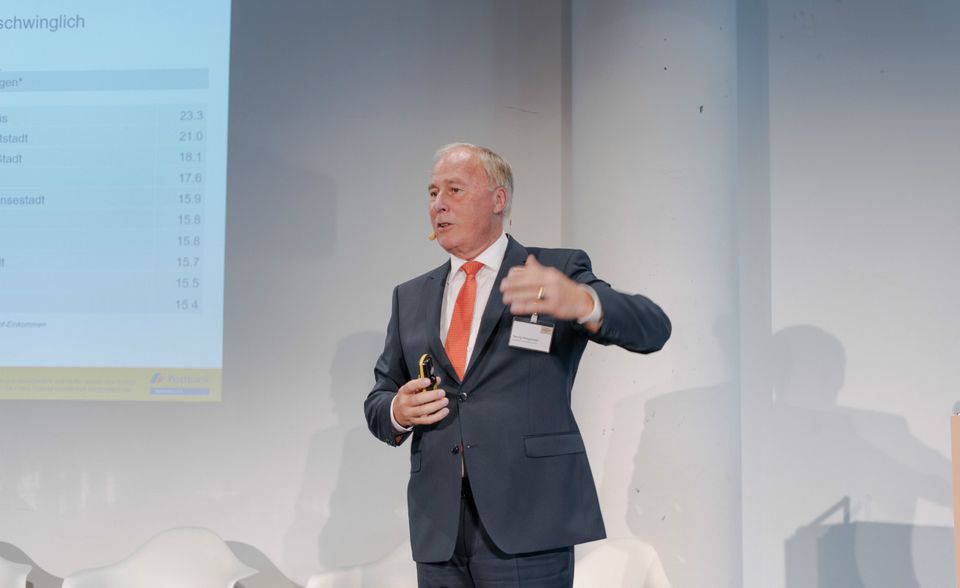 Georg Hoogendijk ist Sprecher der Geschäftsführung von Postbank Immobilien und sprach darüber, warum der Wunsch der Deutschen nach Wohneigentum ungebrochen ist. Er zeigte, dass deutsche Immobilien im internationalen Vergleich – legt man das verfügbare Einkommen zugrunde – noch günstig sind.