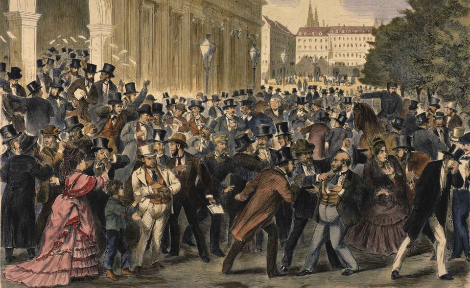 Am 9. Mai 1873 krachte es an der Börse in Wien – hier ein zeitgenössischer Holzstich. Berlin blieb von der Pleite zunächst verschont. Aber nicht lange
