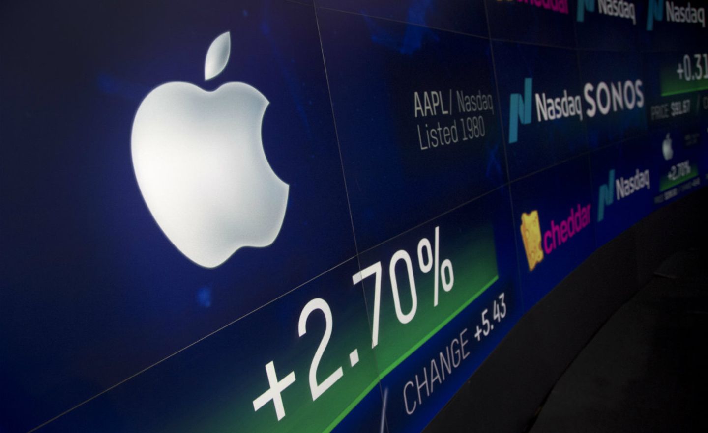 Notierung der Apple-Aktie an der Computerbörse Nasdaq