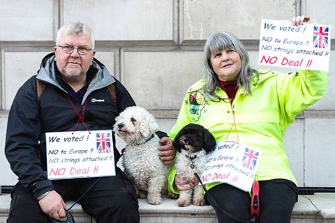 Gegner und Befürworter eines Brexits demonstrierten am Wochenende in London. Dieses Paar will die EU ohne Deal verlassen