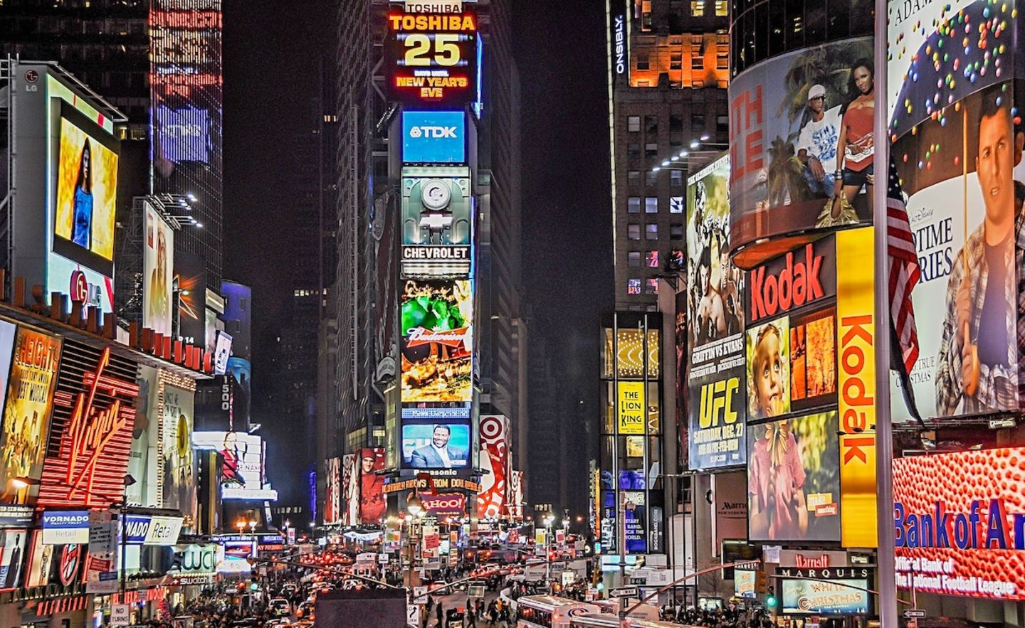 Das größte und teuerste Billboard Nordamerikas befindet sich am Time Square in New York.