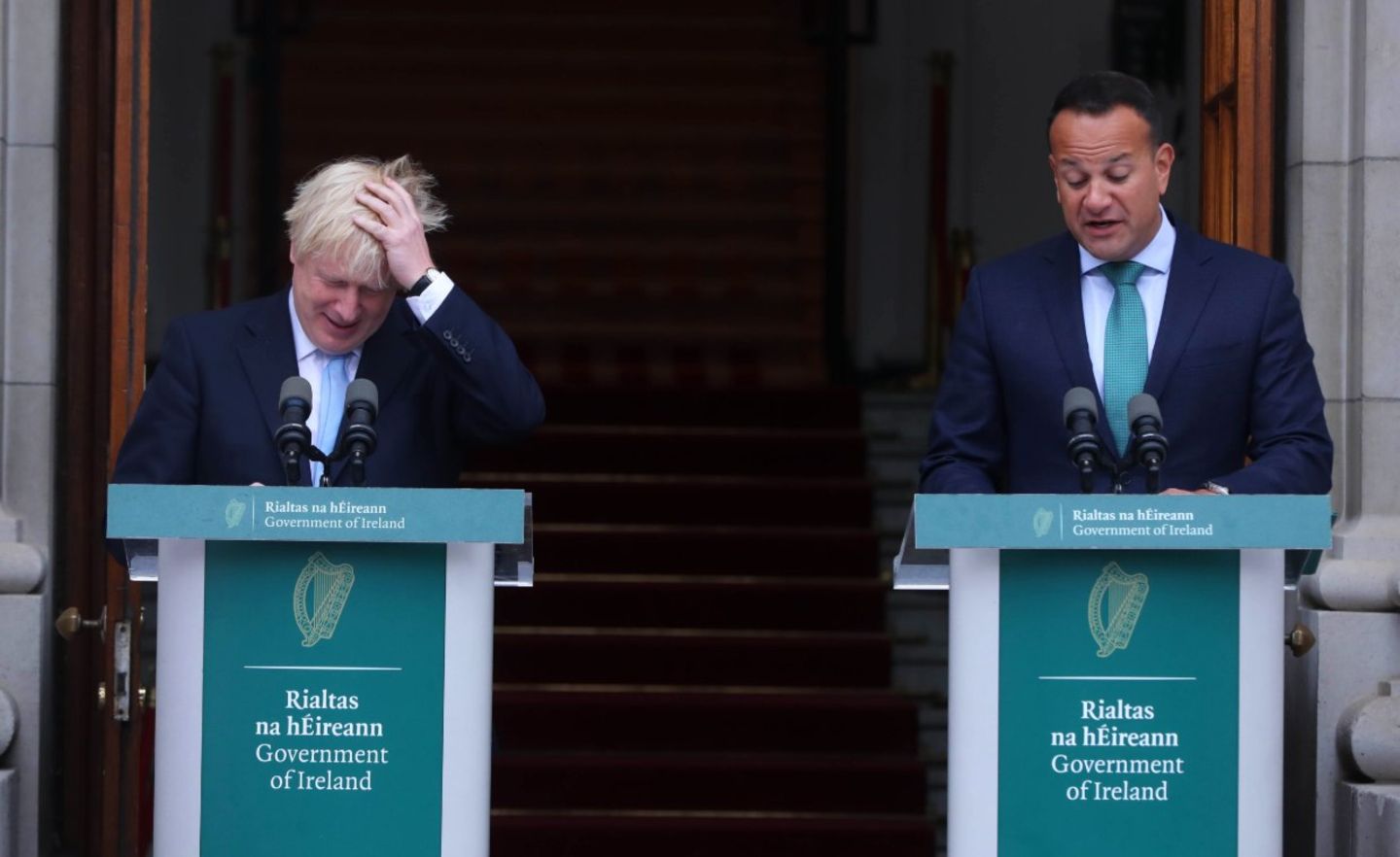 Boris Johnosn (l.) mit dem irischen Regierungschef Leo Varadkar am Montag dieser Woche: Eine Lösung für die Grenze zwischen der Republik Irland und Nordirland ist nicht in Sicht