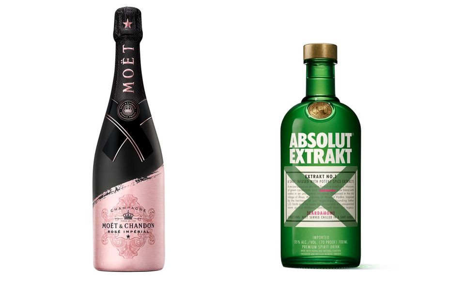 Champagner: Signature Rosé Imperial Collection von Moët & Chandon, moet.com; Vodka: Absolut Extrakt, absolut.com