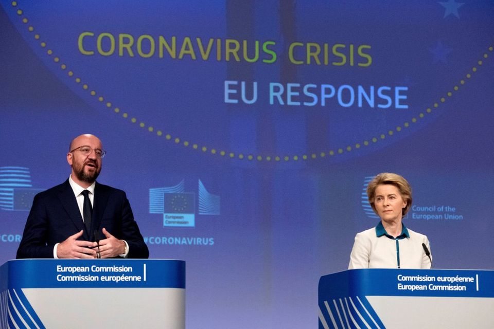 Ratspräsident Charles Michel und EU-Komissionschefin Ursula von der Leyen bei einer Pressekonferenz in Brüssel. Die EU tut sich schwer mit einer gemeinsamen Linie in der Corona-Krise