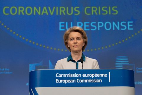 EU-Kommissionspräsidentin Ursula von der Leyen bei einer Pressekonferenz Mitte April. Am 27. Mai präsentierte sie den Vorschlag der Kommission für den neuen EU-Haushalt und ein Aufbauprogramm zur Erholung nach der Corona-Krise