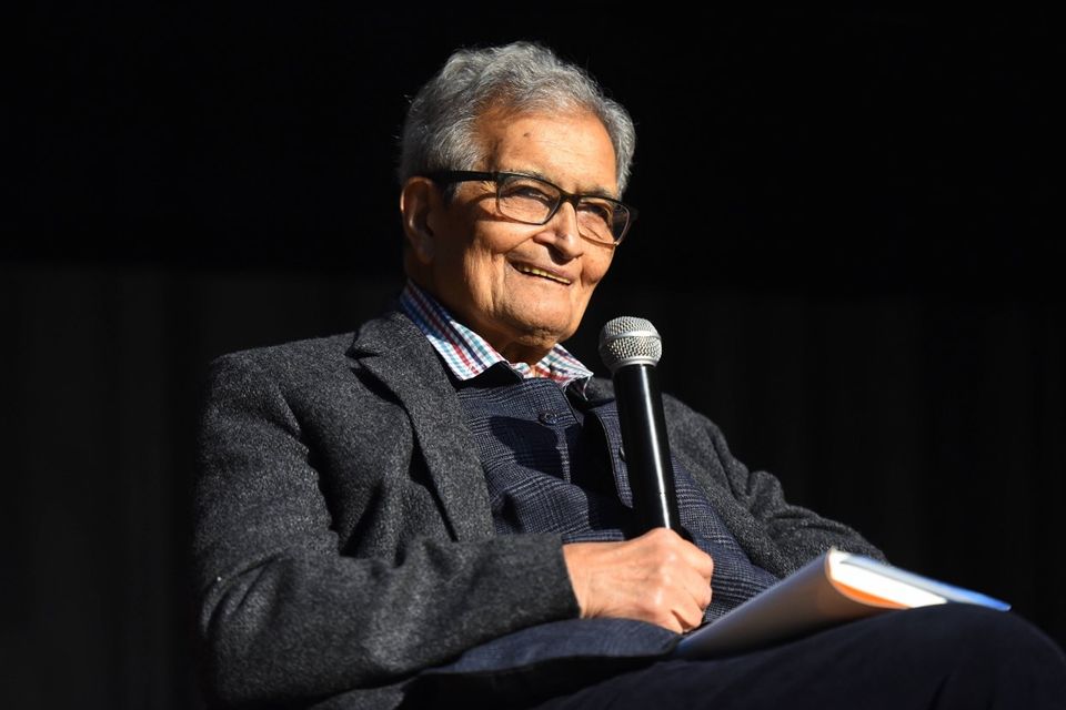 Amartya Sen bei der Vorstellung seines Buches "A Quantum Leap in the Wrong Direction" im Februar 2019 in Neu Delhi. Eine Reihe älterer Werke erscheinen derzeit in deutscher Übersetzung.