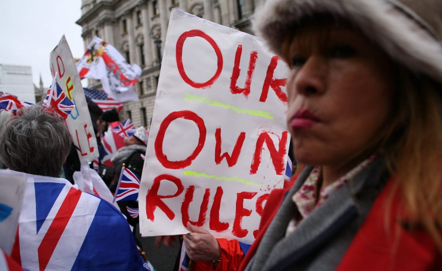 Brexit in Kraft: Ende Januar 2020 feierten Demonstranten im Londoner Regierungsviertel den Austieg aus der EU.