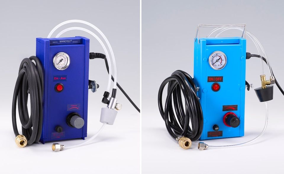 Auf Platz zwei landet ein Plagiat, dass nicht nur dreist ist, sondern für Verbraucher auch gefährlich sein kann. Anders als das Original „ERS 5“ von Manotec (links) verstößt das elektrische Bremsenentlüftungsgerät der chinesischen Nachahmer gleich mehrfach gegen die gesetzlichen Vorschriften für Elektrik und Druckgeräte: Der Druckregler ist für Bremsflüssigkeit nicht geeignet, das Gerät ist undicht, sodass Leitungen unterspült werden und die Beschriftung ist fehlerhaft. Bei der Vermarktung nutzt der Nachahmer ein Originalbild von Manotec, einige der eigenen Bedienknöpfe wurden per Bildbearbeitung ergänzt. Aufgrund des eingetragenen Designschutzes lässt Manotec rechtsverletzende Online-Angebote regelmäßig löschen.