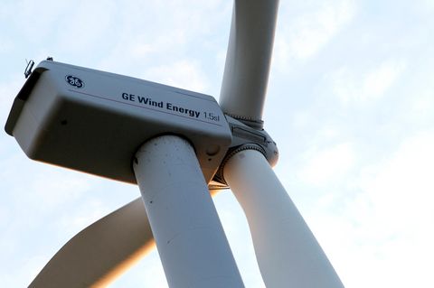 Ein Windrad von General Electric in Nordrhein-Westfalen
