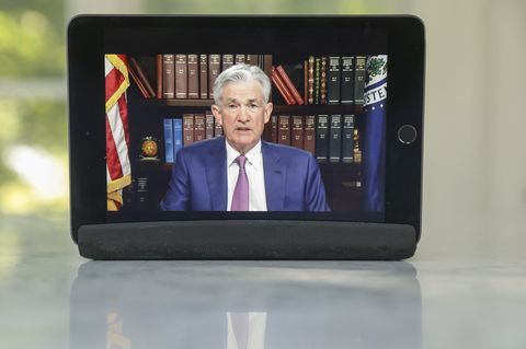 Fed-Chef Jerome Powell während seiner mit Spannung erwarteten Rede beim virtuellen Treffen der führenden Notenbanker in Jackson Hole