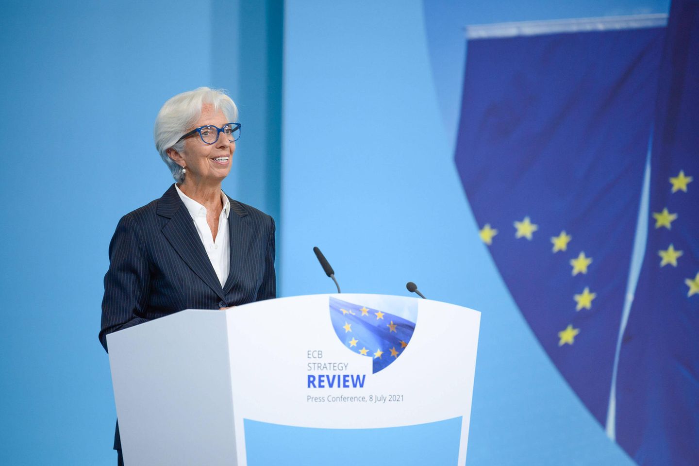 Was wird sie verkünden? EZB-Präsidentin Lagarde bei einer Pressekonferenz im Juli