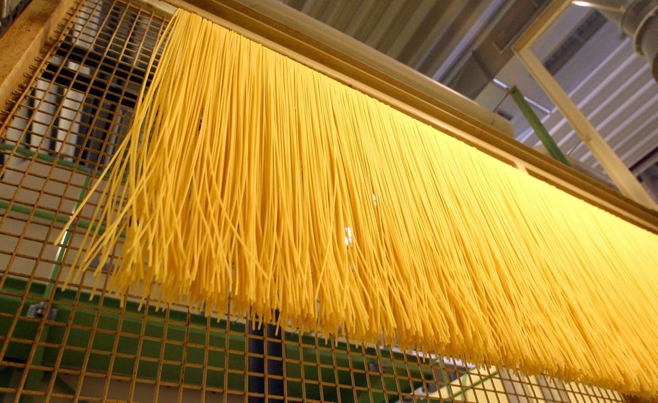 Eine Langwarenstraße in der Spaghetti-Herstellung.