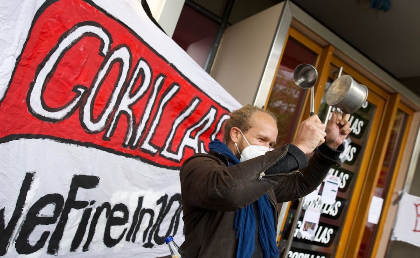Lautstarker Protest vor der Gorillas-Zentrale in Berlin am Mittwoch