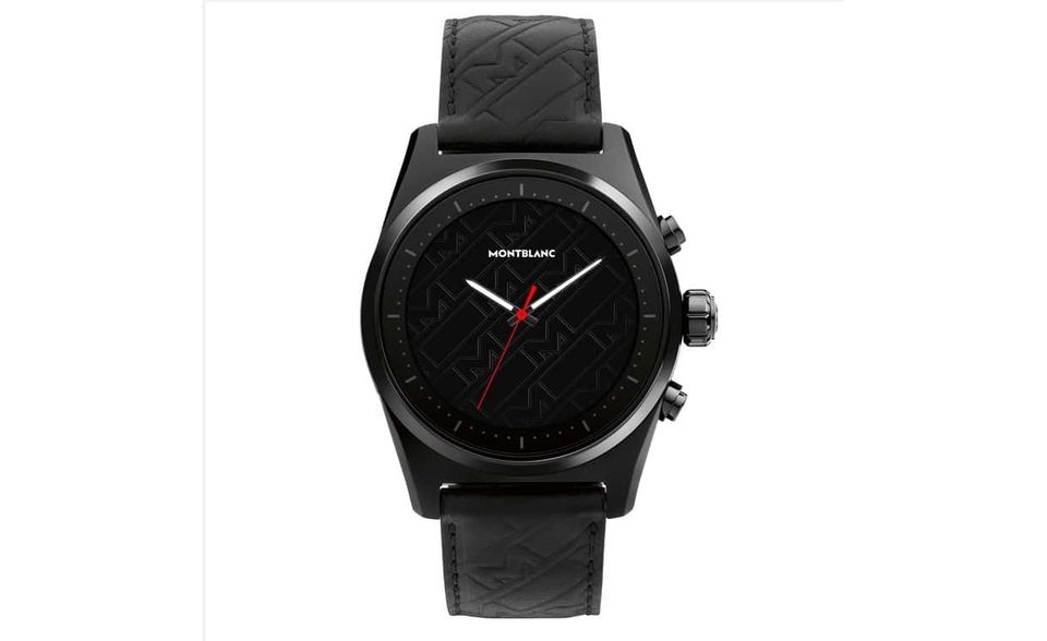 Summit Lite UltraBlack Collection von Montblank 
 WAS DIESE UHR BESONDERS AUSZEICHNET: Zifferblatt und Armband dieser Smartwatch im trendig-düsteren Look schmückt das neue Logo-Muster der Marke. Exklusive Activity Apps ergänzen Standards wie Herzfrequenz, Beschleunigungsmesser und Barometer. 
 BASISDATEN (AUSZUG): Wear OS by Google (Betriebssystem), Aluminium (Gehäuse), AMOLED-Display mit 1.2" und ultra-schmalem Rand, 390 x 390 Auflösung, 43 mm Durchmesser, 1 GB Arbeitsspeicher, 8 GB Speicher. 
 PREIS: 850 Euro