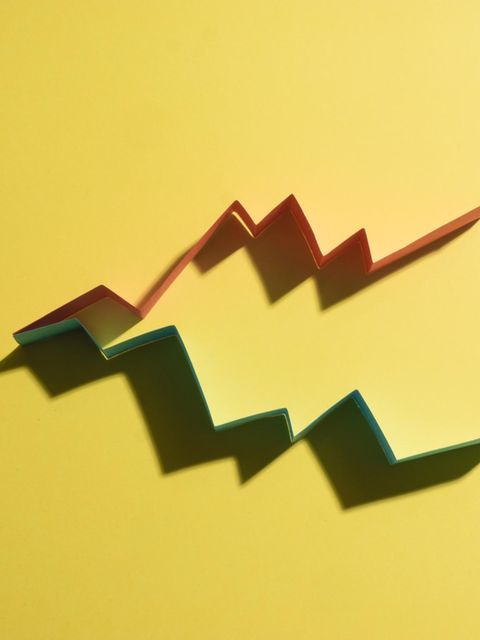 Colourful graphs on yellow background that imitate a bussiness results chart