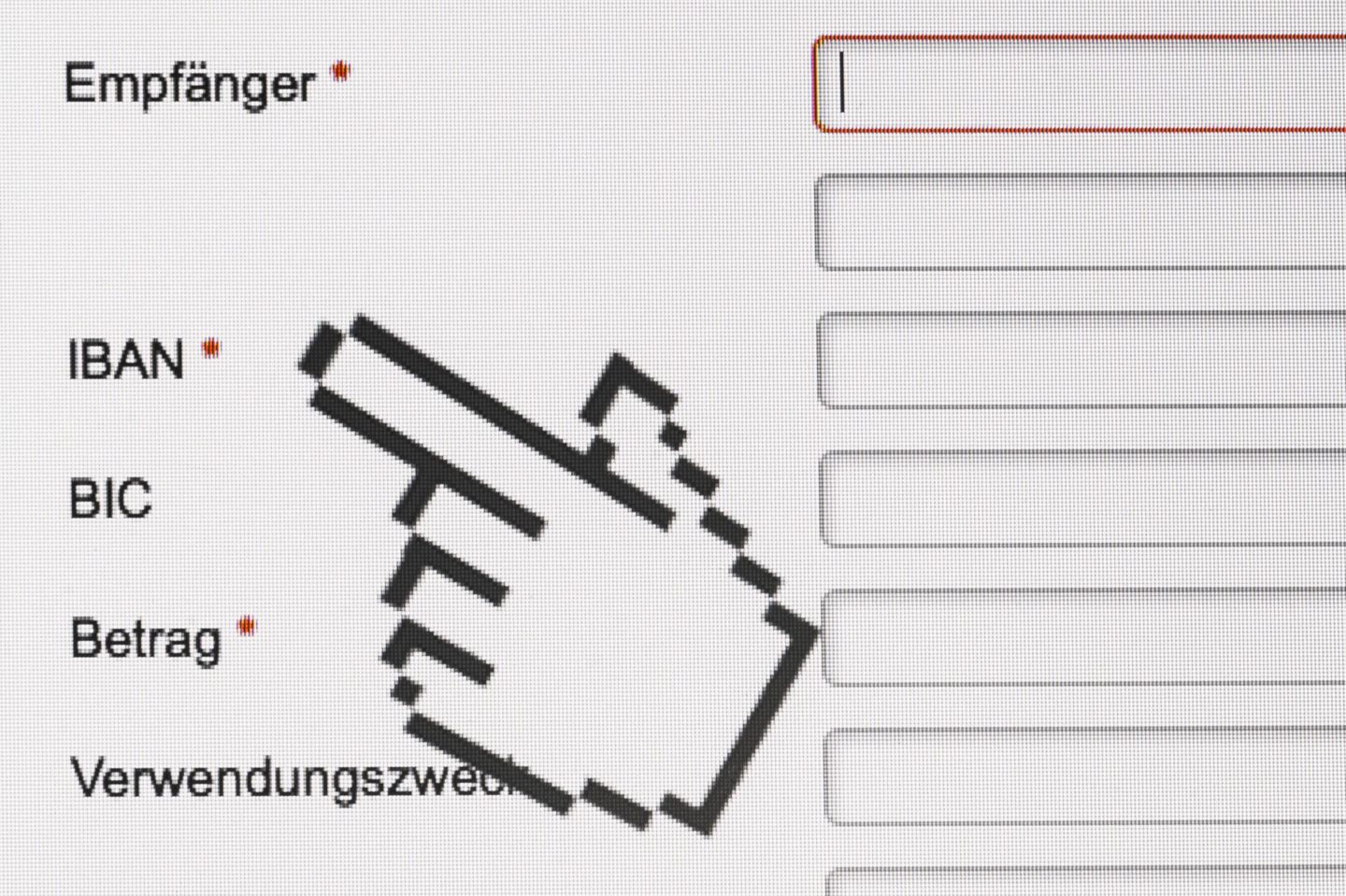 Finanzlastschrift per SEPA-Überweisung im Online-Banking mit Angabe der IBAN