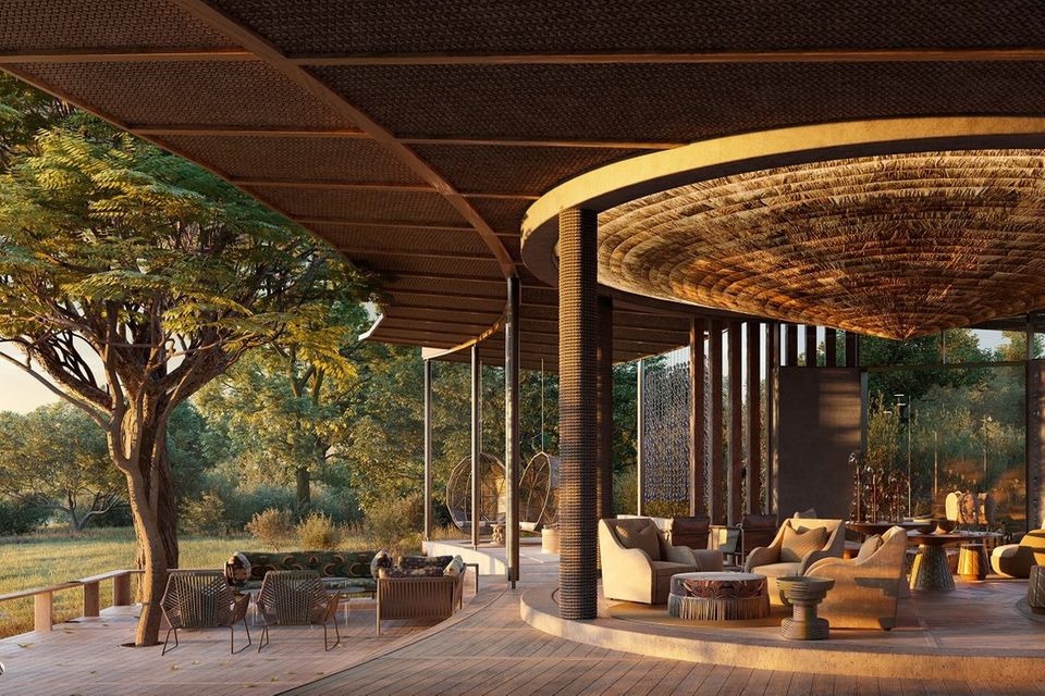 Die Architektur der frisch renovierten Grumeti Serengeti River Lodge von andBeyond schafft fließende Übergange zwischen Lounge und Wildnis.