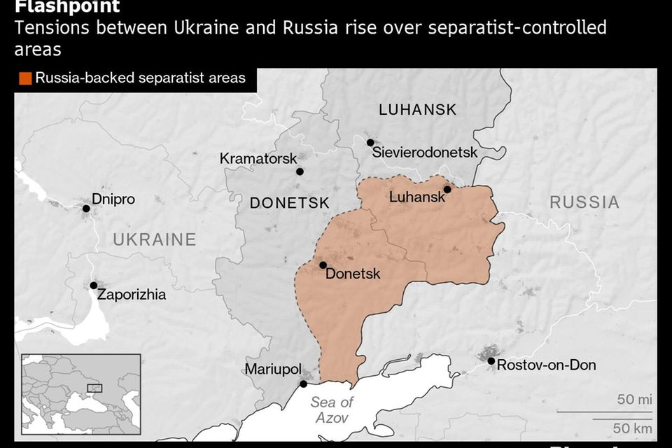 Karte der betroffenen Gebiete in der Ostukraine