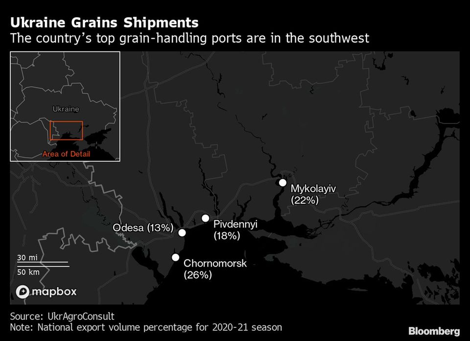 Die wichtigsten Häfen für Getreideexporte aus der Ukraine