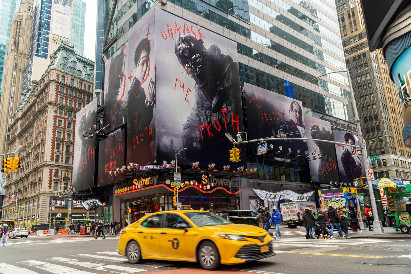 Werbung für den neuen Film „The Batman“ am Times Square in New York: In Russland wird der Film erst einmal nicht zu sehen sein.