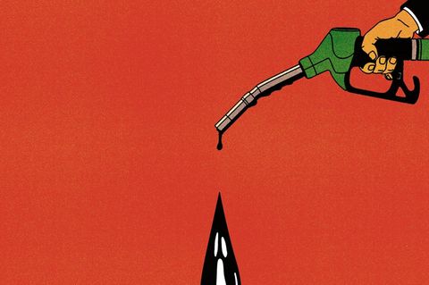 Der Zapfhahn als Bedrohung, das Öl zeigt ein Gesicht wie aus dem Horrorfilm. Die Energiepreise stehen im Zentrum der Inflation