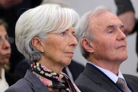 Otmar Issing 2016 mit der damaligen IWF-Chefin und heutigen EZB-Präsidentin Christine Lagarde im House of Finance der Frankfurter Goethe-Universität