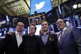 Die Twitter-Gründer Jack Dorsey, Biz Stone und Evan Williams mit dem ehemaligen CEO Dick Costolo