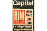 Das Cover von 1967 zeigt eine fiktive Titelseite der Bildzeitung mit der Schlagzeile: "Liebe, Mord und CDU"