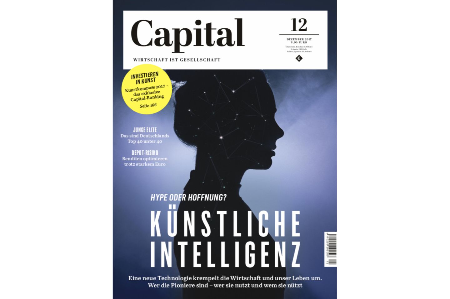 Künstliche Intelligenz als vermeintliche Technologierevolution war Ende 2017 Titelthema – genauso wie der Kunstkompass, der mit Unterbrechungen seit 1970 als Ranking der weltweit gefragtesten Künstler der Gegenwart in Capital erscheint
