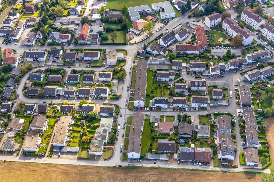 Eine Luftaufnahme eines Ortsteils in Nordrhein-Westfalen