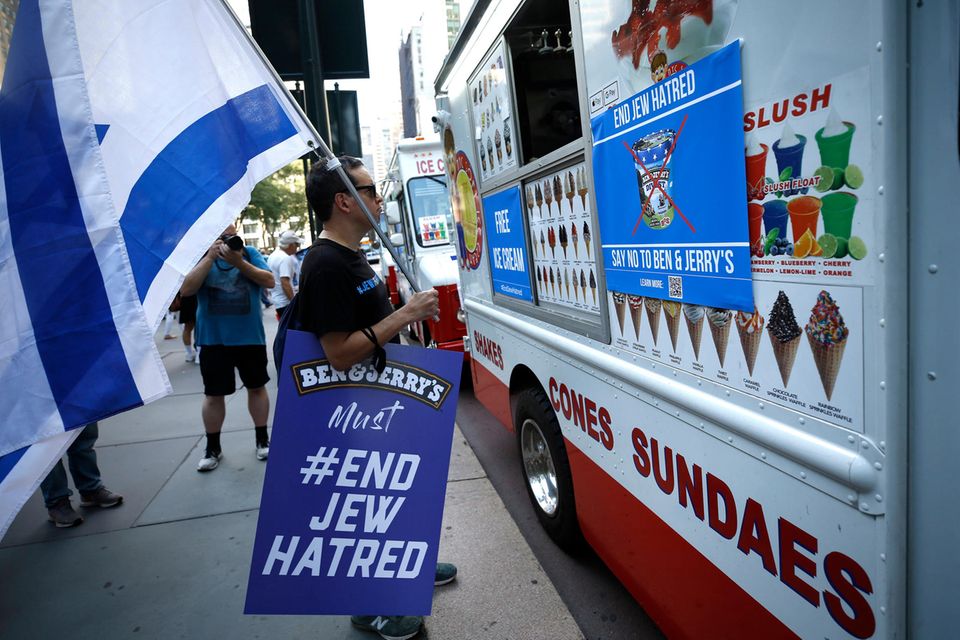 Proteste gegen den Israel-Boykott des Eisgiganten Ben & Jerry's in New York im August 2021 