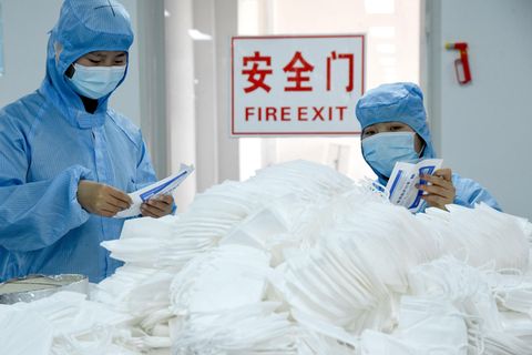 Maskenproduktion in der Provinz Hebei