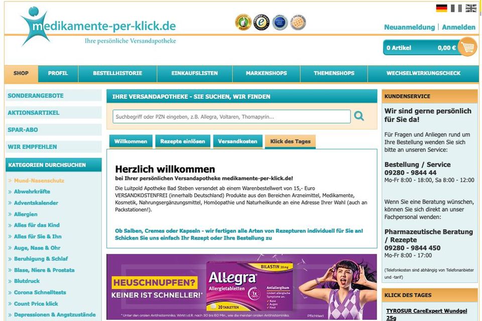 Extreme Rabatte und bequeme Lieferung nach Hause lassen das Geschäft der Online-Apotheken florieren. Mit keinem Unternehmen gleich welcher Branche waren die Deutschen laut YouGov zuletzt so zufrieden wie mit Medikamente-per-Klick (91,4 Punkte). Hinter dem Versandunternehmen mit der etwas altmodisch anmutenden Webpage steckt die Luitpold Apotheke von Karlheinz Ilius aus Bad Steben in Bayern. Er erweiterte sein Unternehmen 2017 um die Online-Apotheke und steckt auch hinter den vermeintlichen Konkurrenten PreisApo.de und Mediherz.de.