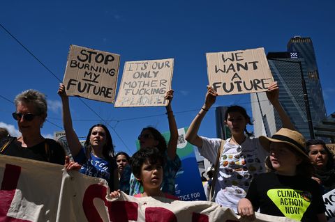 Protestaktion in Australien gegen fossile Brennstoffe und ihre Subventionierung