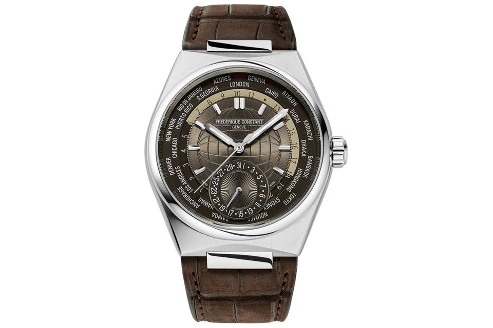 HIGHLIFE WORLDTIMER MANUFACTURE     WAS DIESE UHR BESONDERS AUSZEICHNET: Das Weltzeitwerk war 2012 ein wichtiger Meilenstein in der Geschichte der Genfer Manufaktur und mauserte sich rasch zum Kundenliebling. 2019 brachte man diese Globetrotter-Funktionalität in die elegante „Highlife“-Linie ein und schuf so einen modernen Reisebegleiter. Best of both worlds, sozusagen.   BASISDATEN (AUSZUG): Kaliber Worldtimer FC-718 (Werk), Edelstahl (Gehäuse), Zifferblatt mit Sonnenschliff und Globusdetails, 41 mm Durchmesser, wasserdicht bis 50 m, 38 Stunden Gangreserve, Armband aus Alligatorleder plus Gratis-Edelstahlband   PREIS: 4.295 Euro