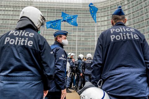 Polizisten bei einer Kundgebung in Brüssel