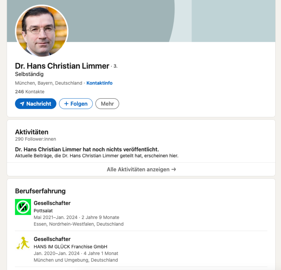 Ein Screenshot von Limmers LinkedIn-Profil