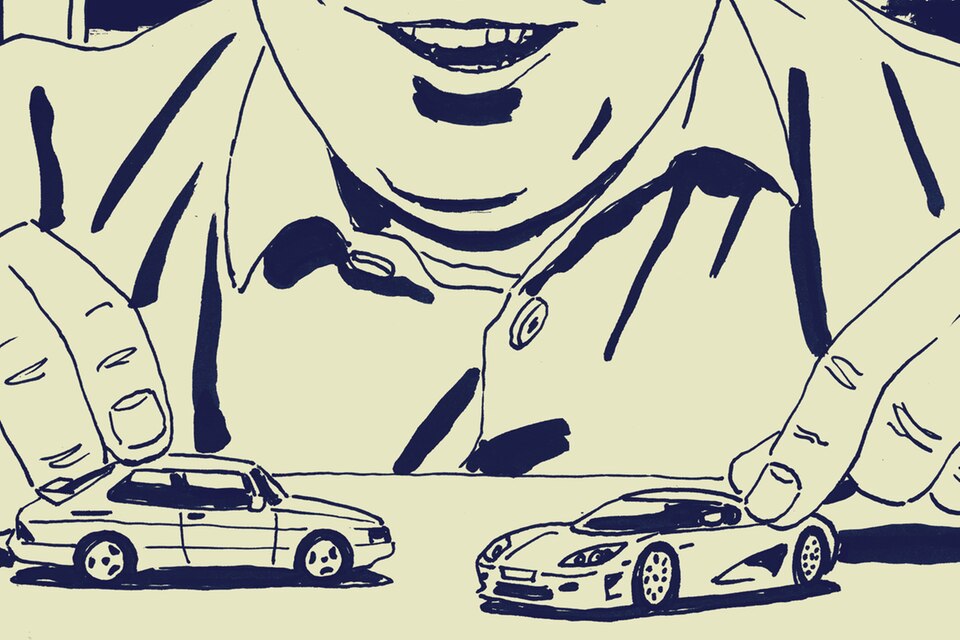 Christian von Koenigsegg mit Saab und einem Koenigsegg