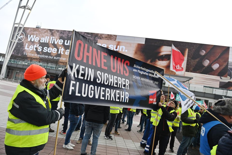 Warnstreik im Februar 2024 am Münchner Flughafen