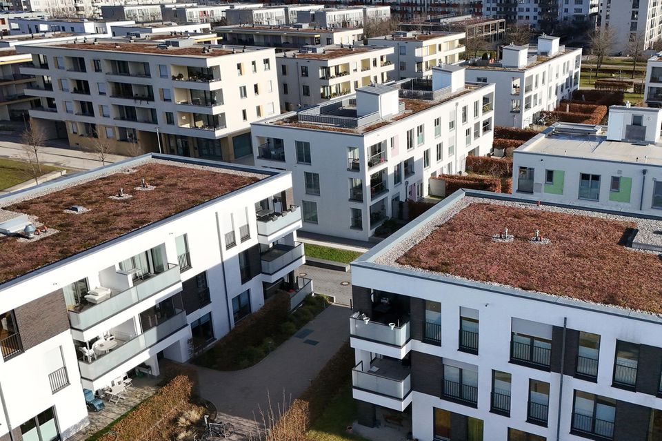 Mehrfamilienhäuser im Münchner Stadtteil Messestadt Riem