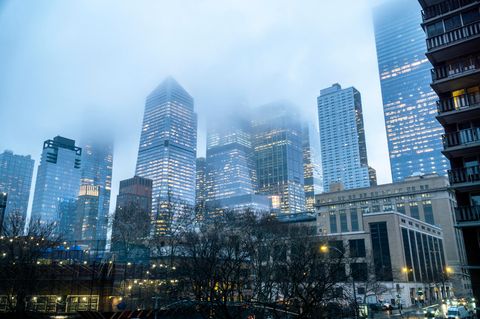 Blick von Hudson Yards auf den Finanzdistrikt in New York