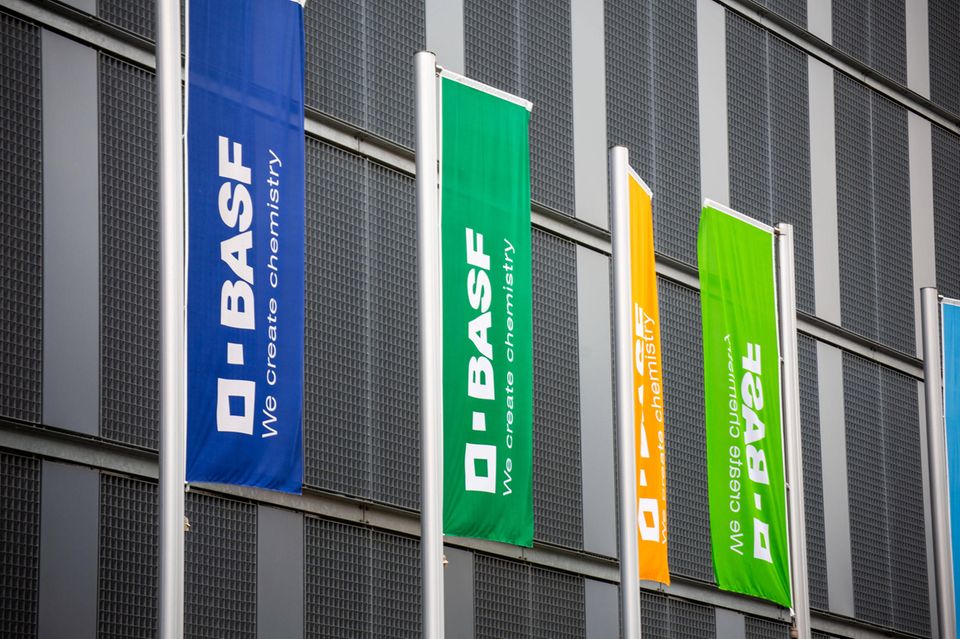 BASF-Flaggen am Stammsitz in Ludwigshafen