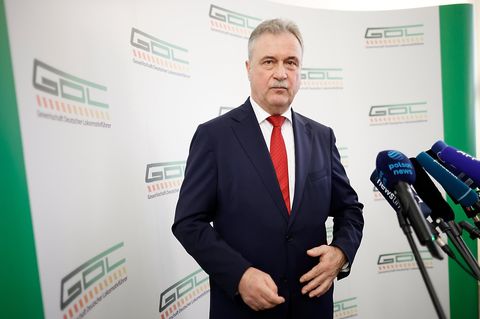 GDL-Chef Claus Weselsky am Ende einer Pressekonferenz zu bevorstehenden Streiks
