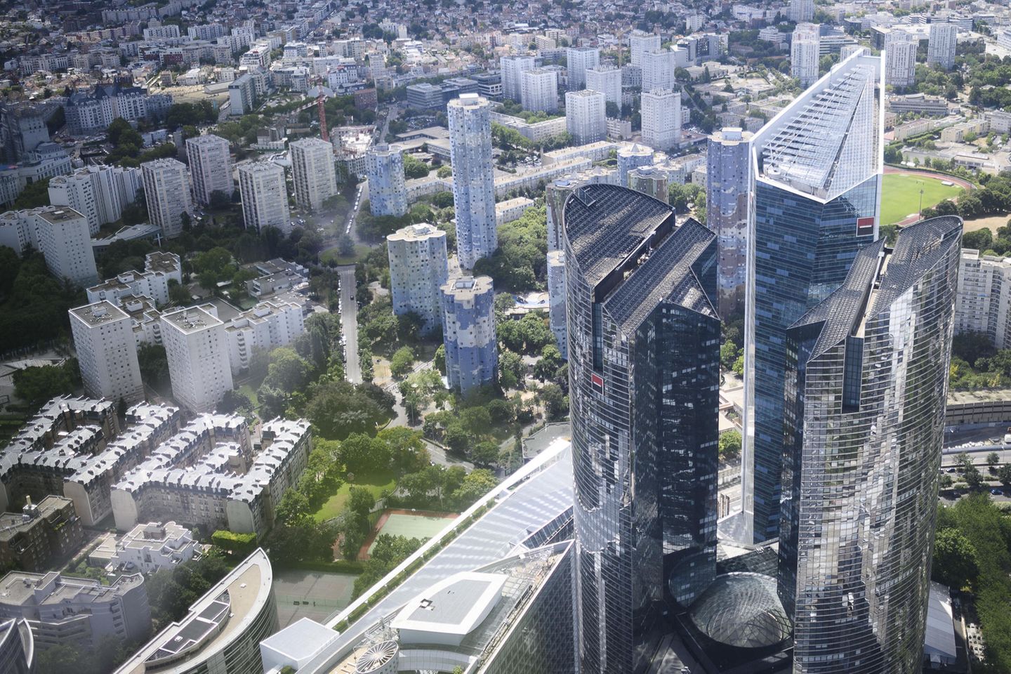 Luftaufnahme der Zentrale der Société Générale in Paris